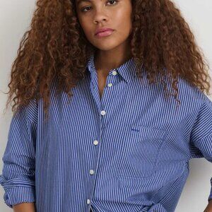 Alex Mill Jo Striped Shirt Cotton Poplin, blue stripe, size L